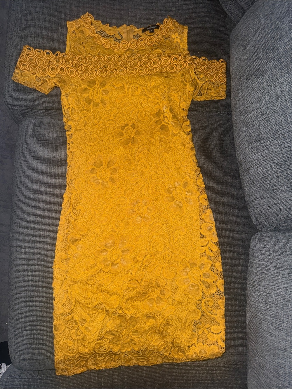 Ambiance Mustard Lace One-Shoulder Dress